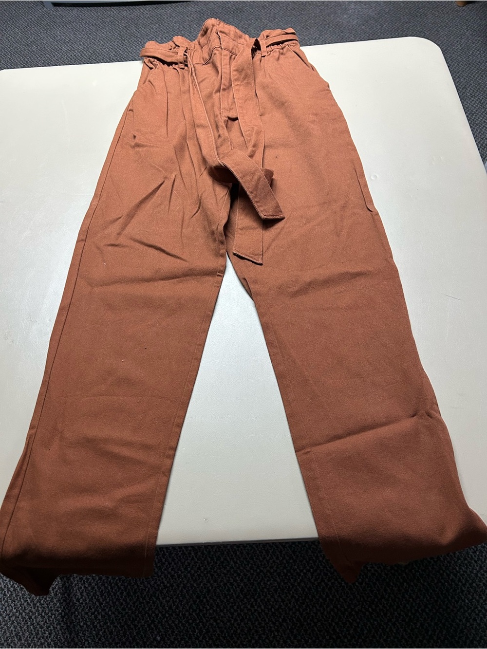Bar III Rust Paperbag Waist Flare Pants with Tie
